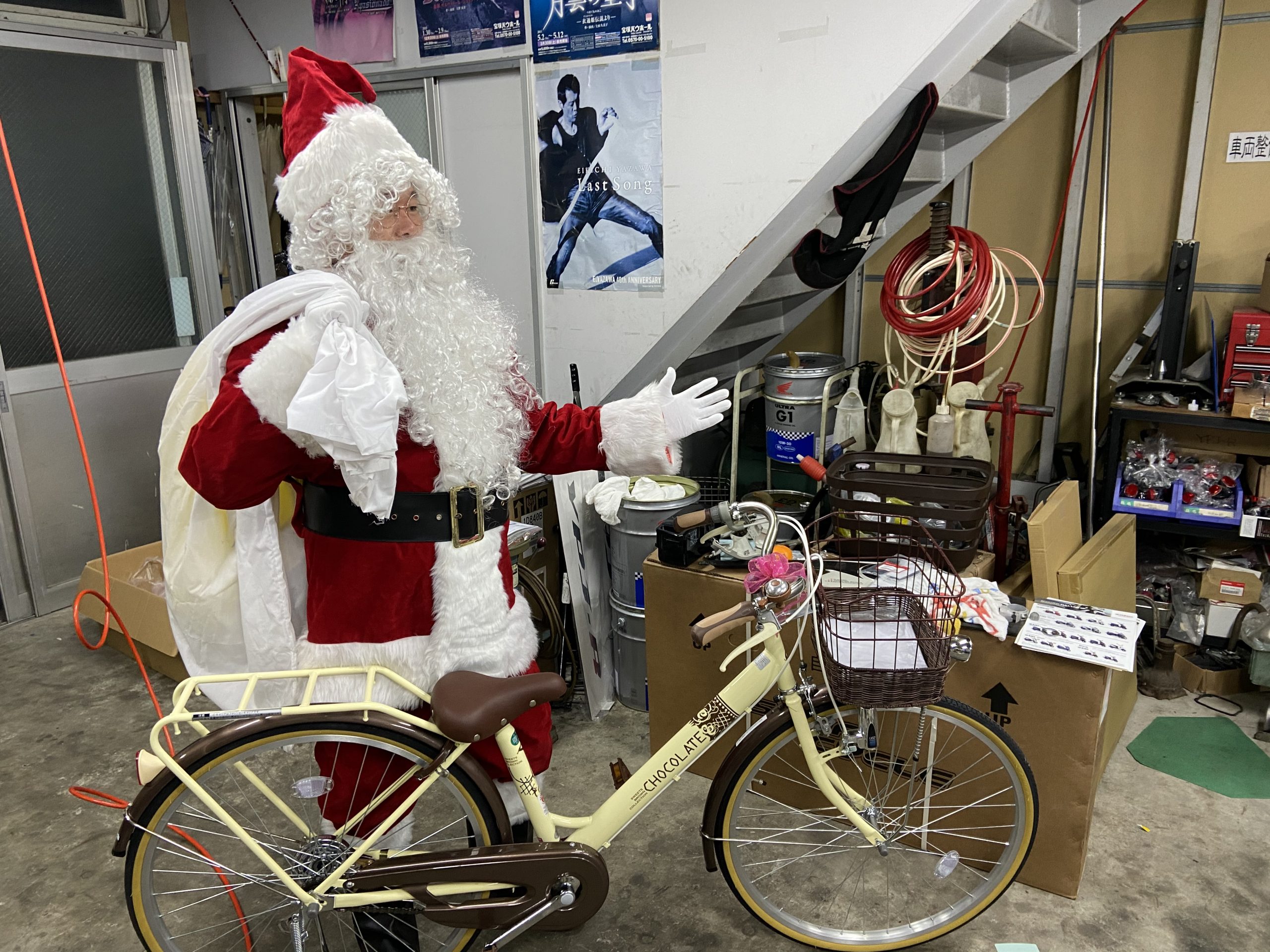 サンタさんが回収に来ましたこれから持っていくそうです 中川自転車 蒲郡の自転車屋さん